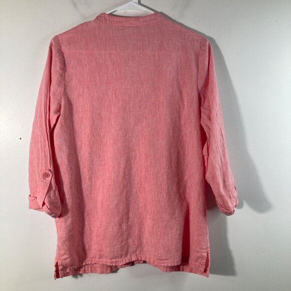 Womens Kim Rogers Linen Blend Button Shirt Pleated Detail Peach M Linen Cotton - Picture 2 of 9